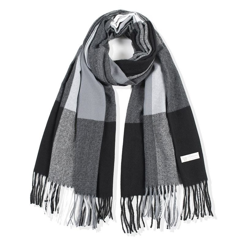 Herbst Winter Mode Kaschmir Plaid Schal Verdickt Warme Quaste Farbe Block Frauen Schal_voghion.com