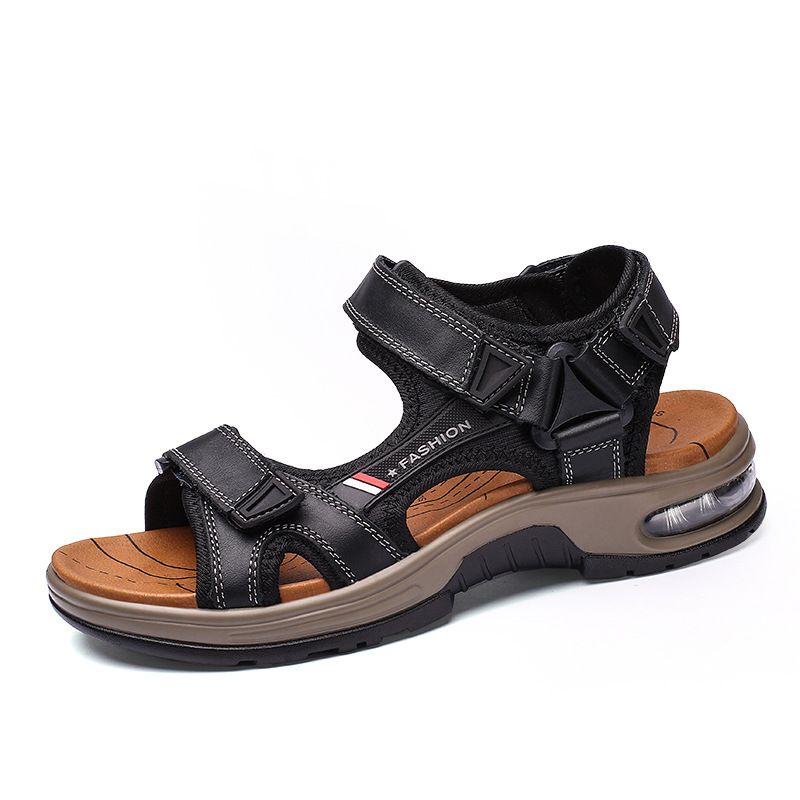 Sandales d'été à bout ouvert pour hommes, chaussures de plage en cuir de vache, semelle souple, coussin d'air, pour le sport en plein air, tendance et décontractées_voghion.com