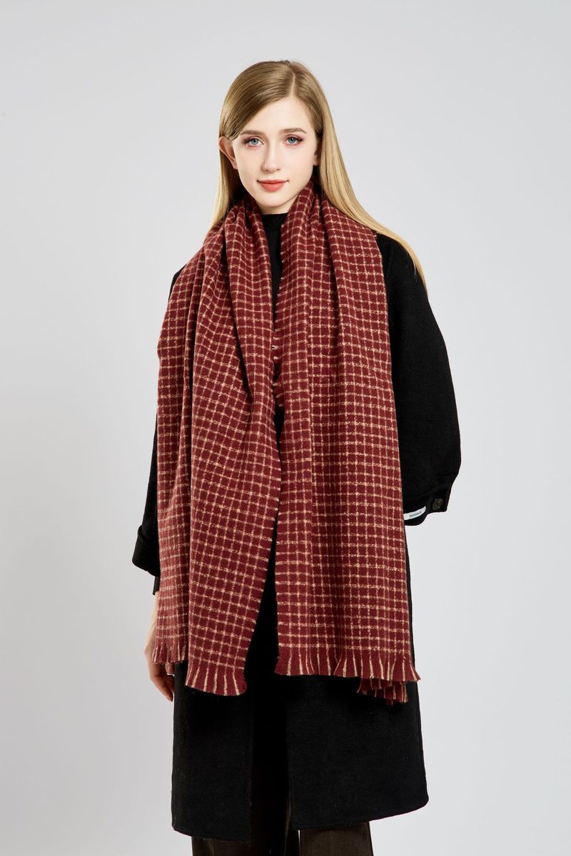 Nuova sciarpa rossa Angela da donna, spessa, lunga, autunno e inverno, versatile, semplice, calda, a quadri, all'ingrosso_voghion.com