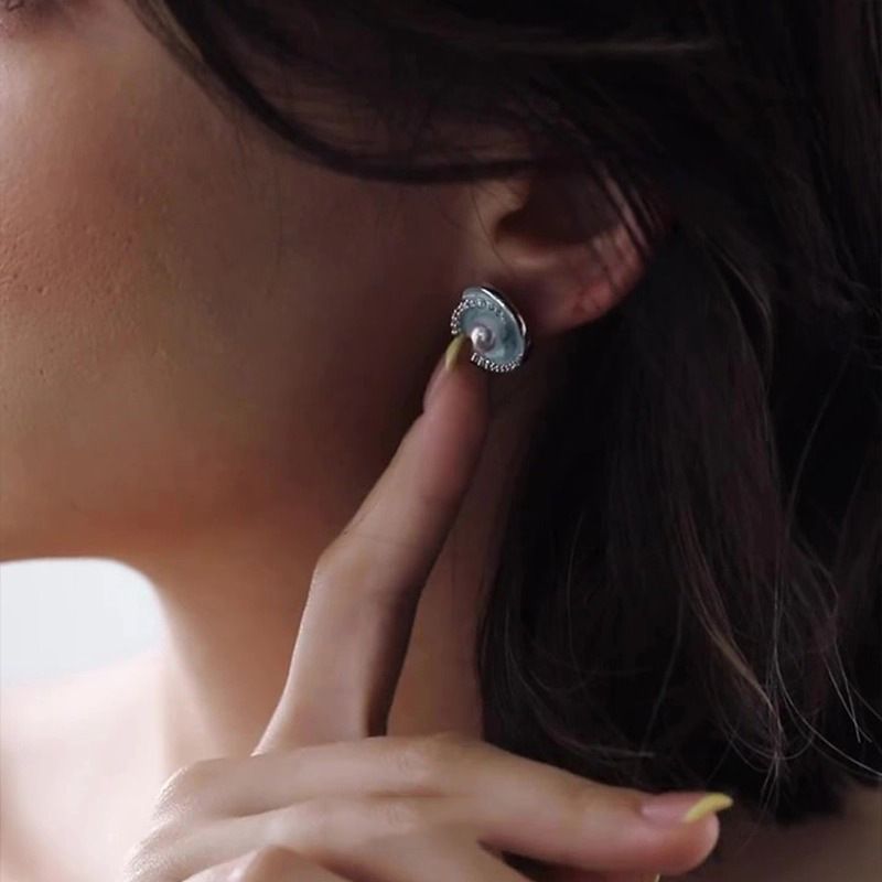 Orecchini eleganti e alla moda di alta qualità con perle blu francesi infilate a forma di fiore "Time Island Blue"_voghion.com