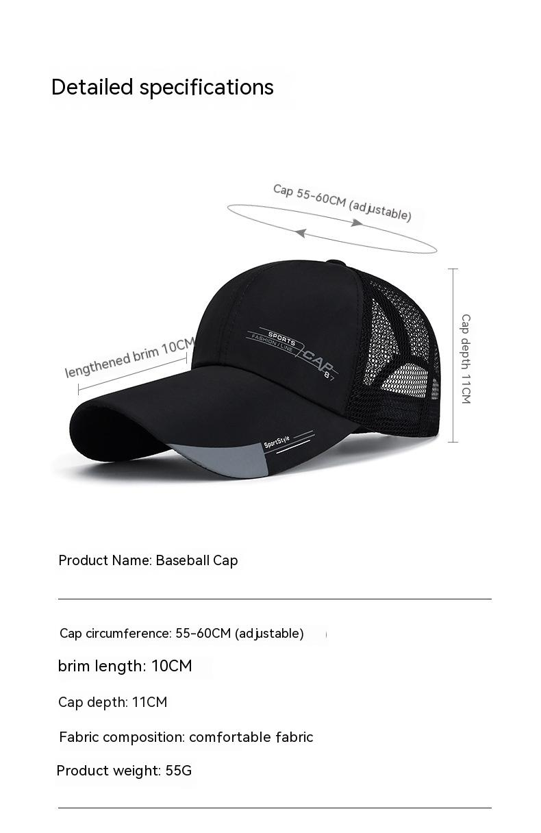 Breathable Mesh Summer Long Brim Sunshade Baseball Cap Men's Silk Printed Cap Half Mesh Big Brim Hat_voghion.com