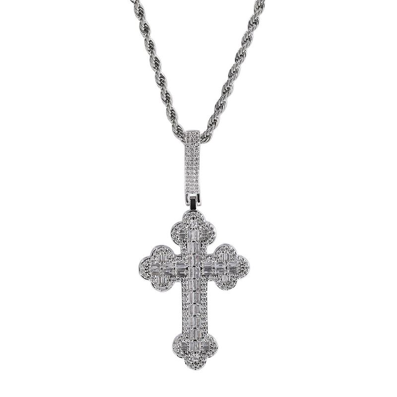 Collana con ciondolo a forma di croce hip hop da uomo e da donna, con dettagli in diamanti e catena intrecciata per uno stile streetwear alla moda._voghion.com