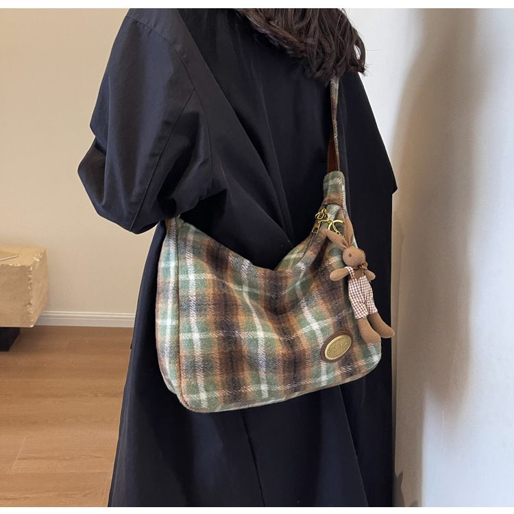 Nuova borsa a tracolla retrò per donna, borsa a tracolla in lana scozzese autunnale e invernale, ragazza di moda di nicchia_voghion.com