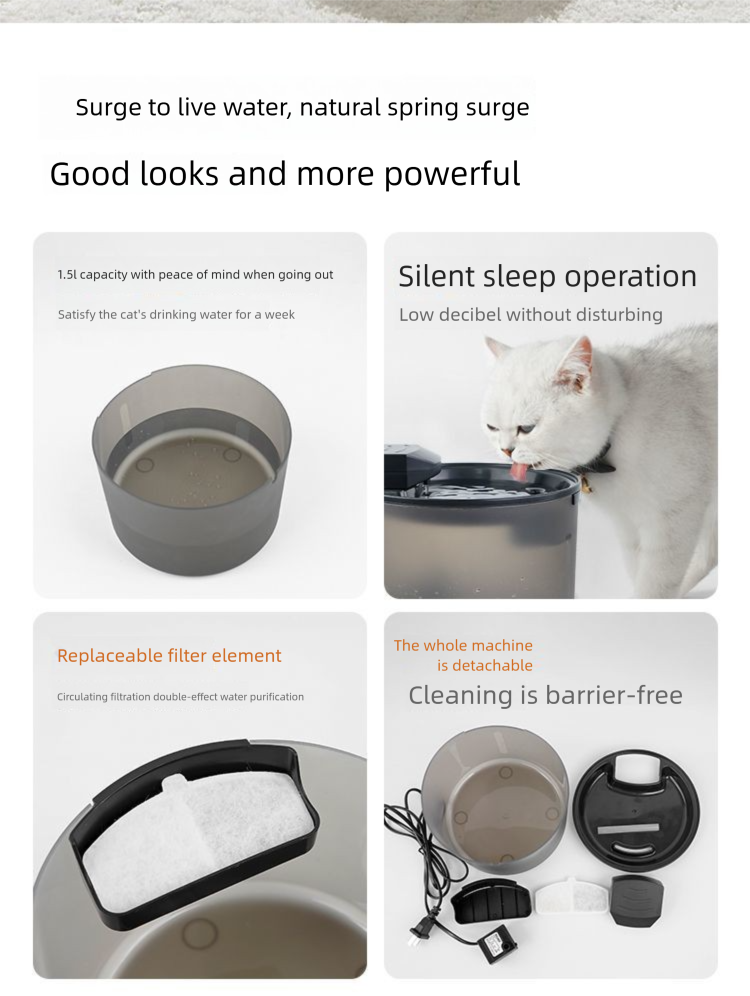 Dispenser 1.5L Large Capacity Automatic Circulation Smart Water Fountain Silent Cat Dog Drinking Bowl Pet Supplies_voghion.com
