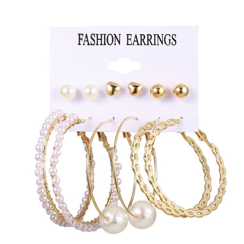 Earrings Exaggerated C Shaped Temperament Pearl Pendant Earrings Triangular Metal 9 Pieces_voghion.com