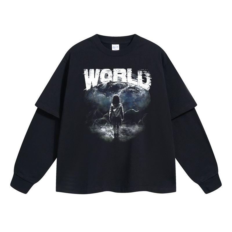 Camiseta de manga larga con estampado de dos piezas para hombre, estilo informal, holgada y sin tacto._voghion.com