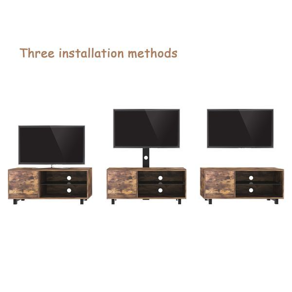 Rustic Brown TV Console With Push-to-open Storage Cabinet For TV Up To 65in Wood &glass TV Stand For Living Room Bedroom_voghion.com