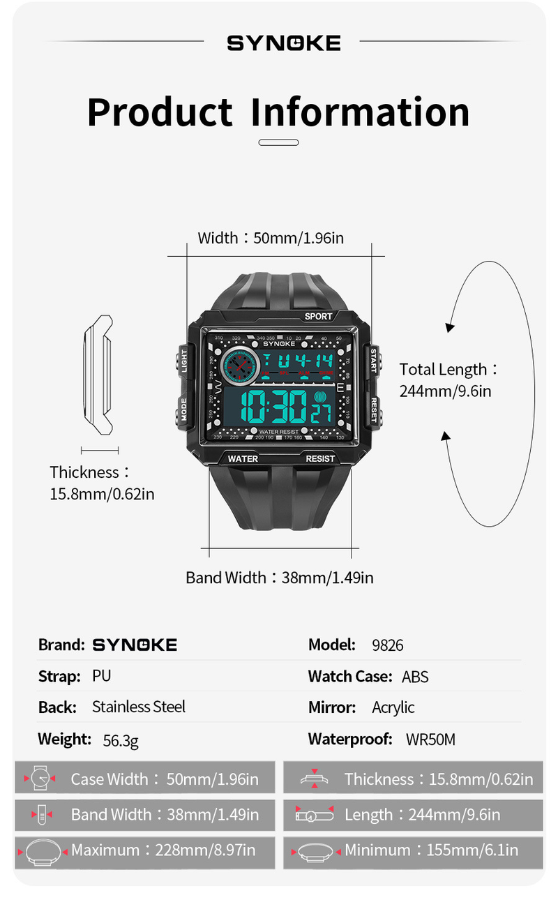 Men's Punk Street Style LED Waterproof Digital Sports Watch With Large Square Screen, Retro Design, Non-Mainstream Fashion, Unisex Appeal_voghion.com