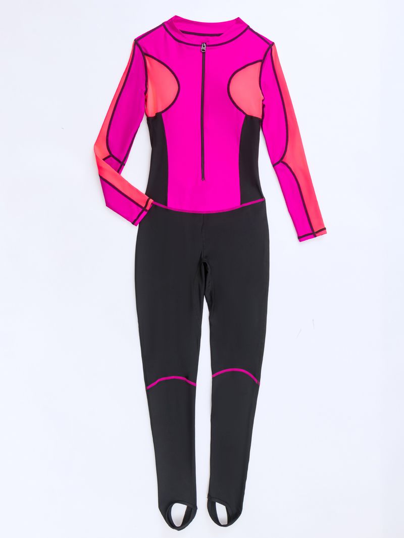 Muslim Swimsuit Long Sleeve One Piece Swimsuit Women's Diving Suit Sunscreen Splice Color Swimwear With Chest Pad No Steel_voghion.com