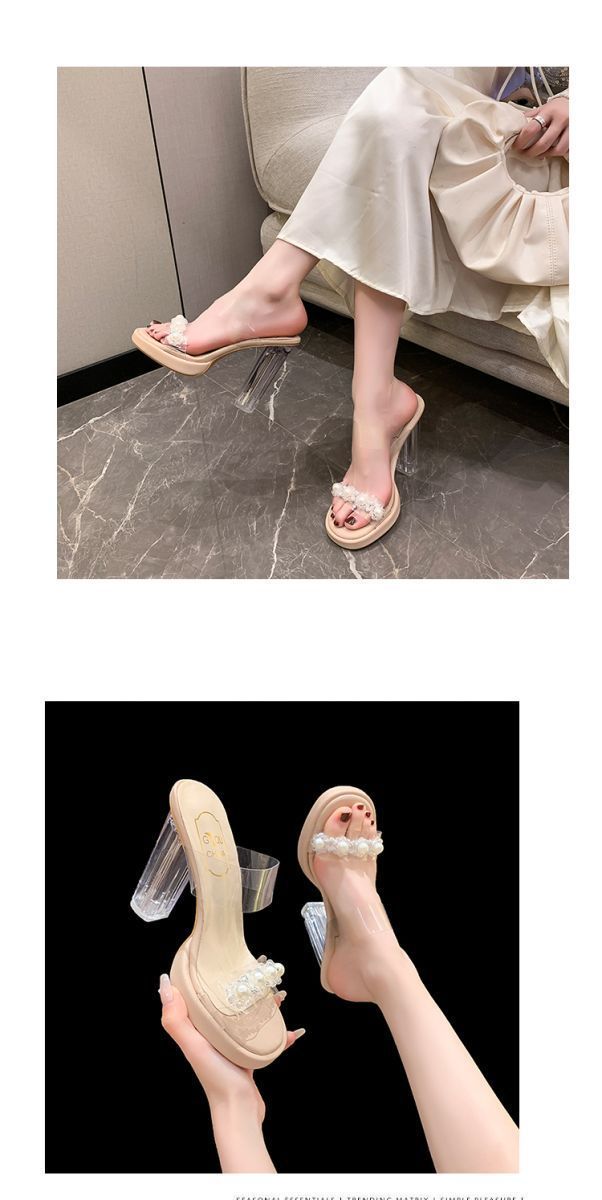 Open Toed One-piece Slippers For Women In The Summer Of 2025, New French Crystal Thick Heel Sandals Paired With Skirts_voghion.com