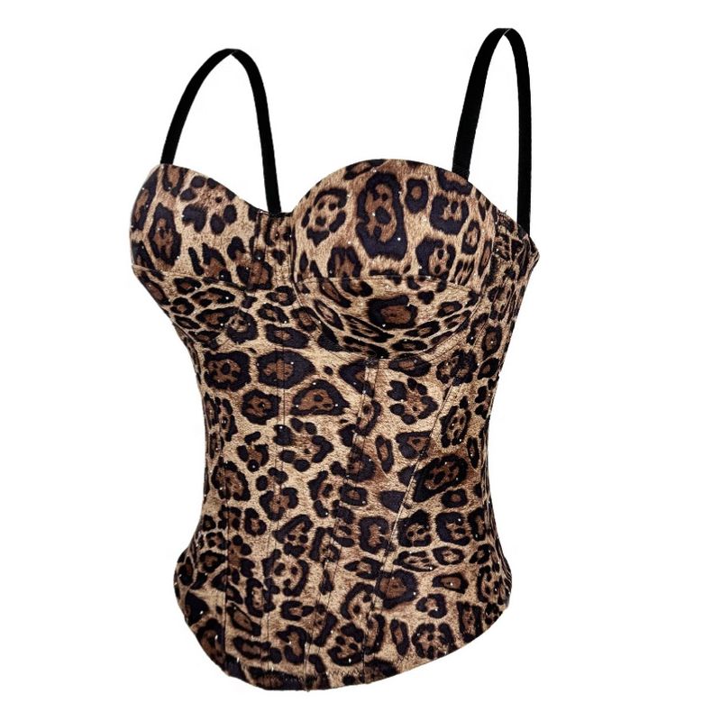Women's Clothing Golden Brown Leopard Suede Short Vest Camisole Inner Wear Can Be Worn Outside Elastic Gathered Fishbone Body Shaping Bra_voghion.com