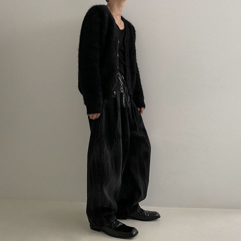 MYQ Nerzsamt V-Ausschnitt Strickjacke Jacke Herren Herbst Korean Lazy Style Loose Outer Wear Nischenpullover_voghion.com