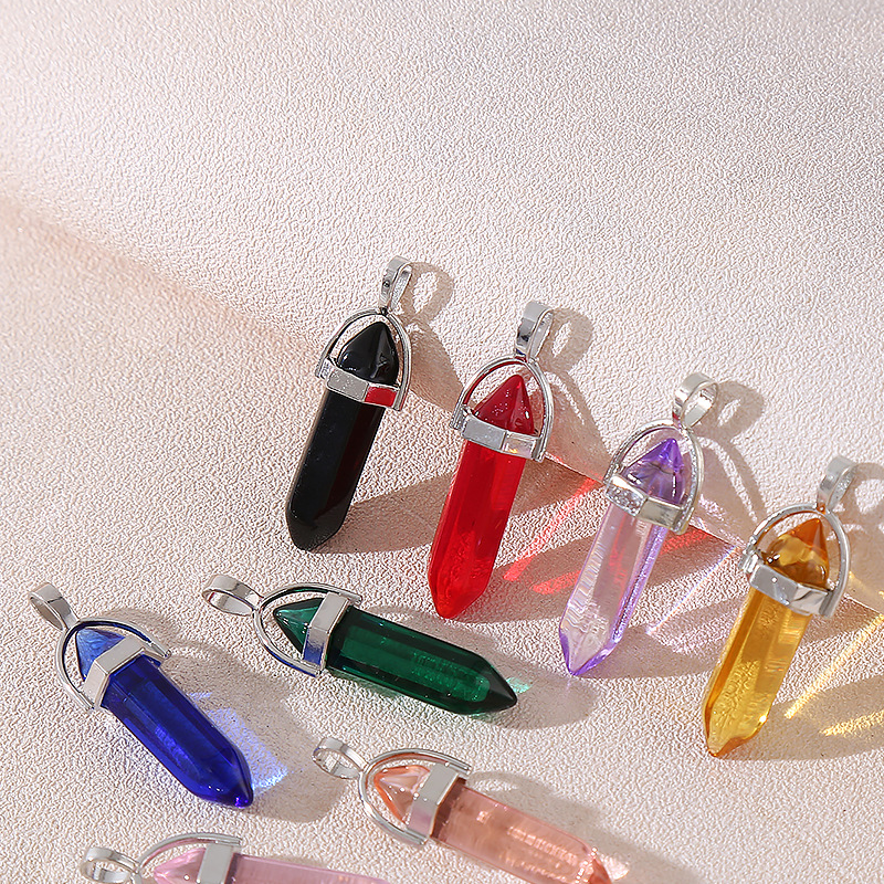 Natural stone pendant amethyst pink crystal hexagonal column pendant double pointed bullet single pendant accessories_voghion.com
