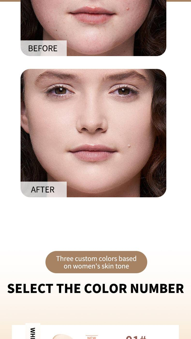 Base de maquillaje adaptable a la temperatura O'CHEAL: corrige, es resistente al agua, controla la grasa, es translúcida e ilumina._voghion.com