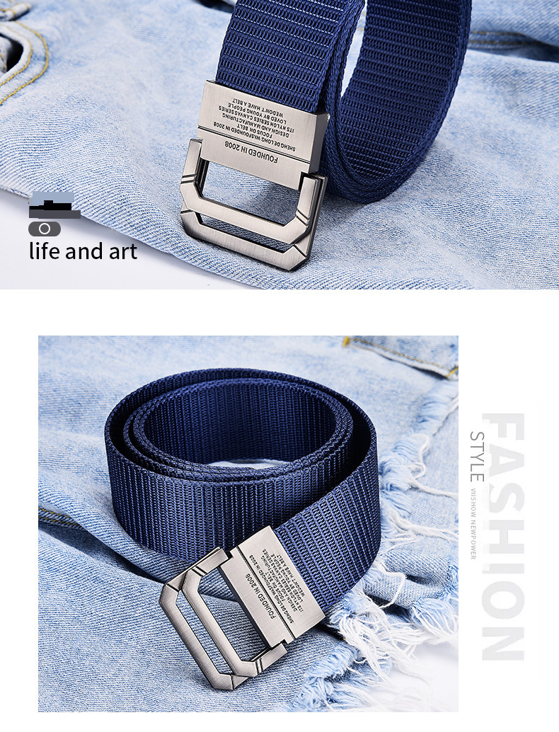 Men's & Women's Canvas Belt - Double Ring Alloy Buckle (Adjustable Unisex Design For Casual Workwear & Outdoor - Trendy & Durable)_voghion.com