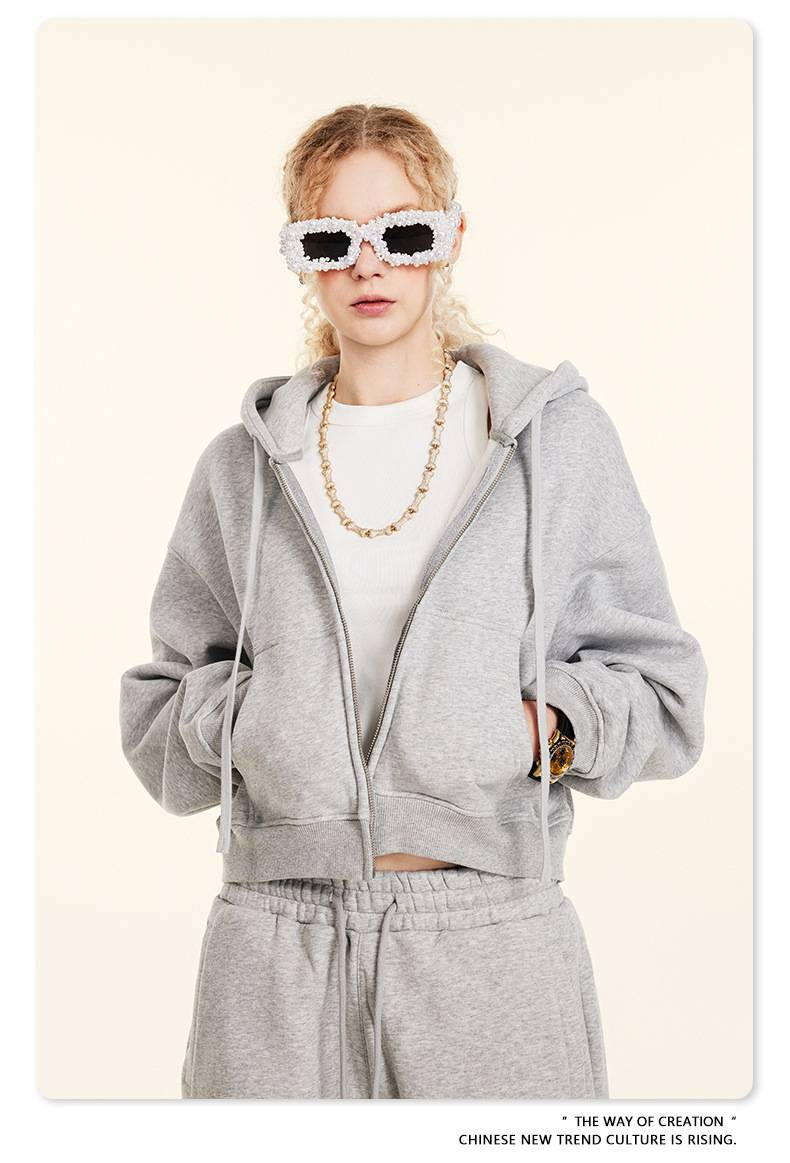 Retro-Hoodie mit Reißverschluss für Damen – Übergroßer, kurzer Pullover mit Fleecefutter, Streetwear-Freizeitjacke für Herbst und Winter_voghion.com