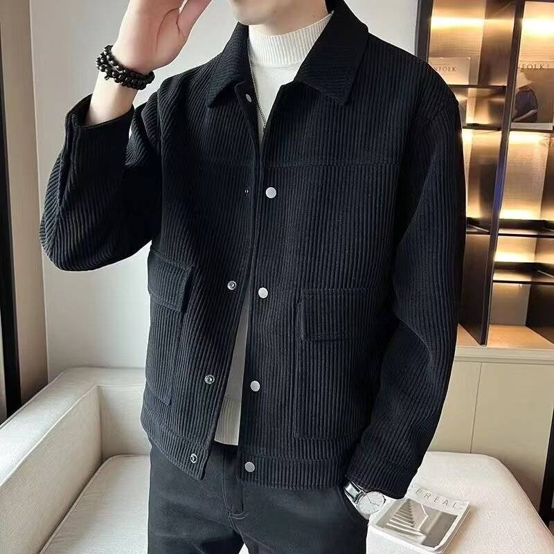 Men's Corduroy Workwear Jacket - Stylish Loose-Fit Casual Coat With Multiple Pockets, Turn-Down Collar, Autumn Fashion Outerwear_voghion.com