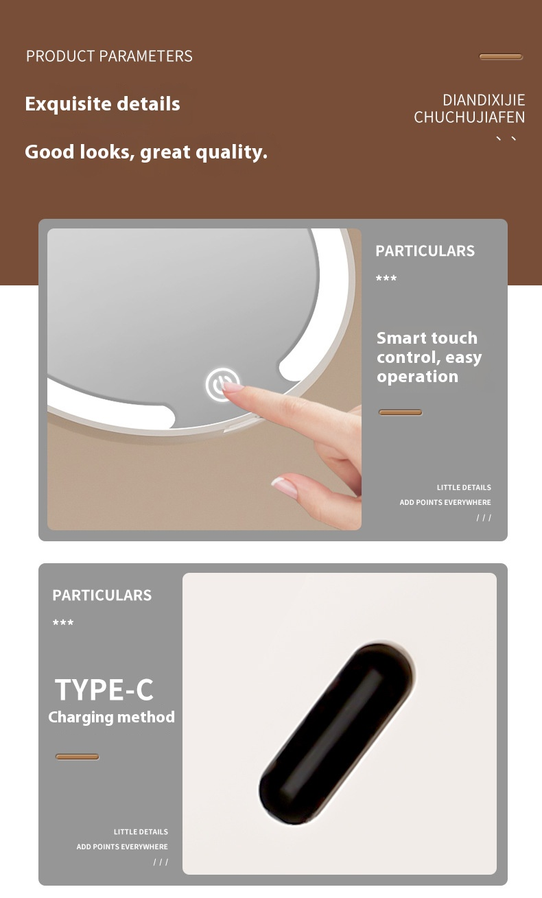 Eleganter, personalisierter Geschenkspiegel mit LED-Licht – kompakt und stilvoll für Zuhause, Büro und unterwegs (80 mm Durchmesser, ABS-Rahmen)_voghion.com