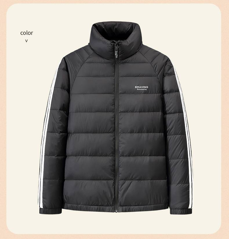 Doudoune légère pour homme et femme, avec manches imprimées et color block, coupe ajustée, col montant, idéale pour l'hiver._voghion.com