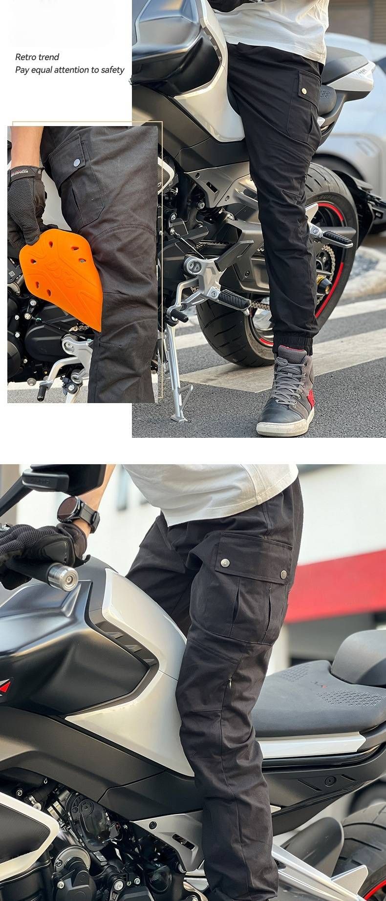 Motorradjeans – Winddichte Arbeitshose mit Knieschutz, schmaler Passform und verstellbaren Bündchen (schwarz, Unisex für Männer und Frauen)_voghion.com