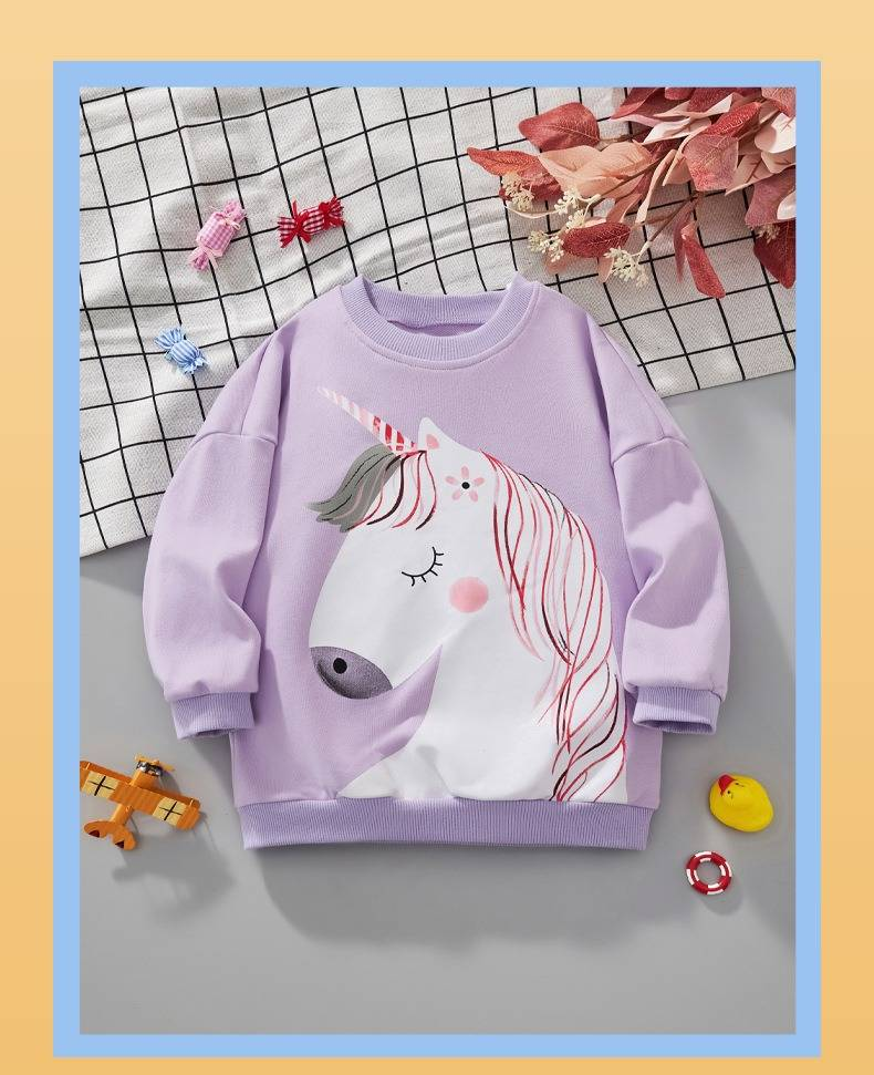 Felpa con cappuccio unicorno per bambine - Maglione a maniche lunghe in morbido cotone per bambini e bambine (3-8 anni) - Stampa con simpatici cartoni animati, comoda ed elegante_voghion.com
