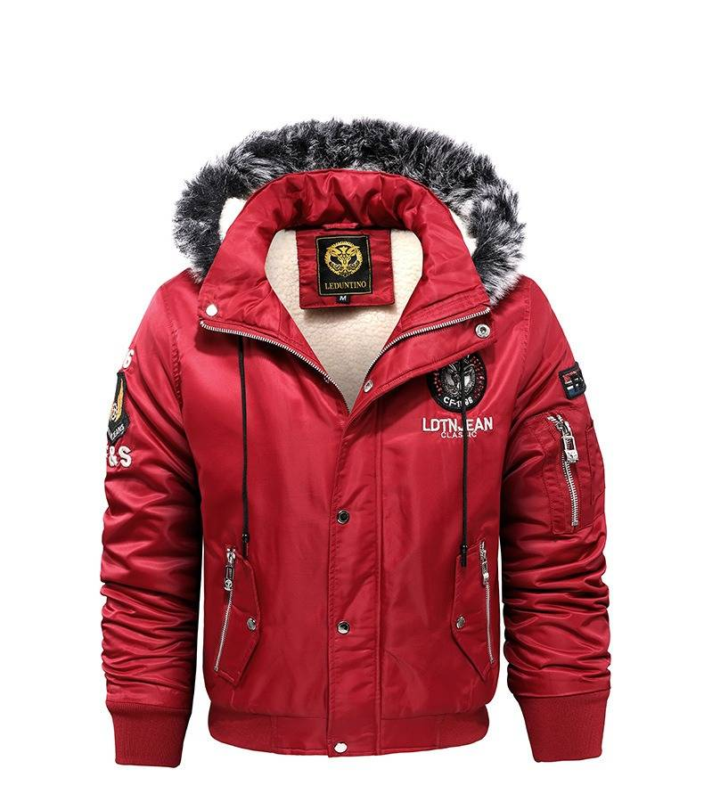 Giacca invernale in pile con cappuccio da uomo, foderata in pelliccia sintetica, vestibilità slim, con cerniera, per abbigliamento casual e streetwear (rosso/nero/blu, M-5XL)_voghion.com