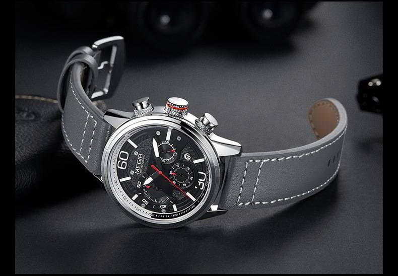 Orologio cronografo da uomo – Cinturino in vera pelle da 53 mm con lancette luminose e data (movimento al quarzo, resistente all'acqua)_voghion.com