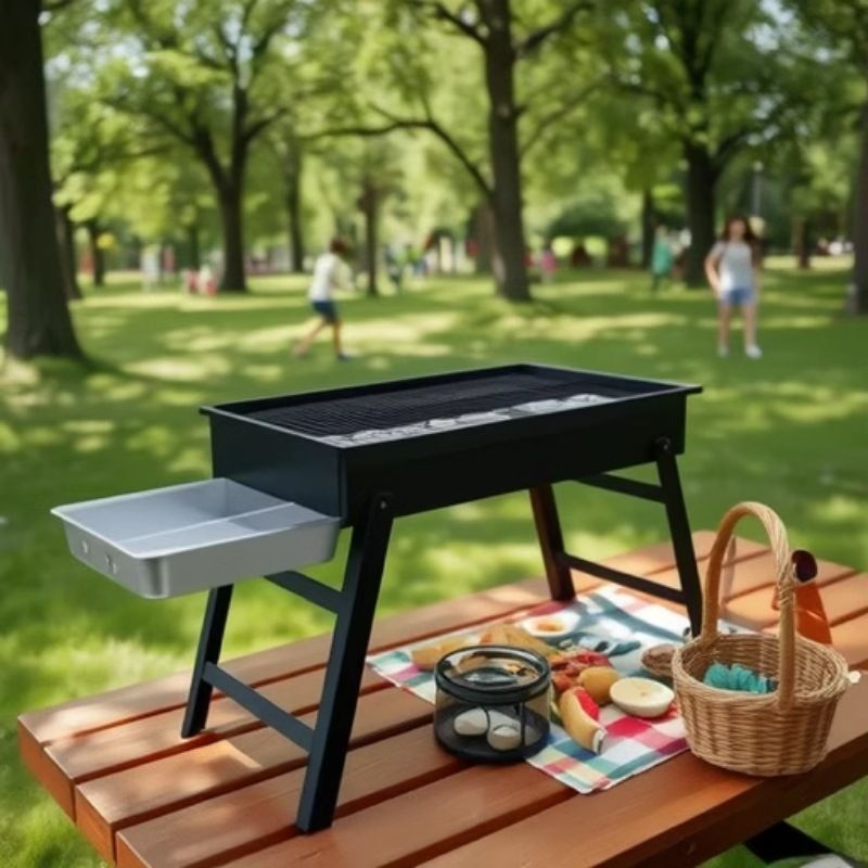 【BBQ】Barbecue Outdoor Haushalt Tragbarer, verdickter, faltbarer Komplettset-Herd Hand-Holzkohlegrill_voghion.com