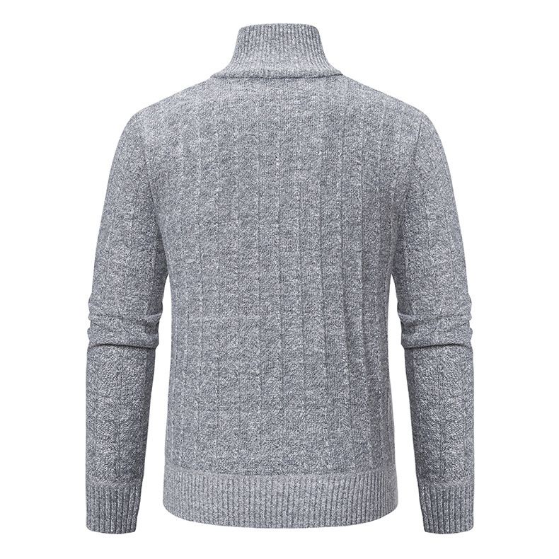 Efterår vinter ny herre pullover med halv lynlås strikket med tyk fløjl og varm bundlinjetrøje_voghion.com