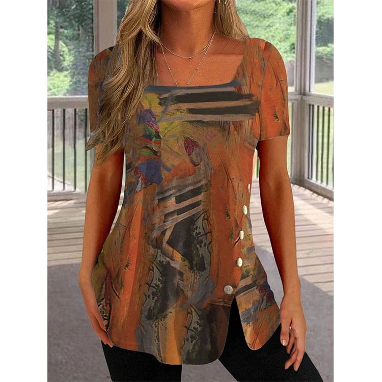 Women's ethnic style button-open short-sleeved blouse_voghion.com