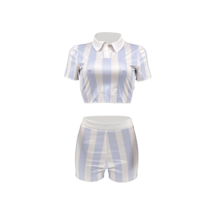 Ensemble deux pièces sexy dos nu à lacets imprimé rayé à la mode estivale pour femmes_voghion.com