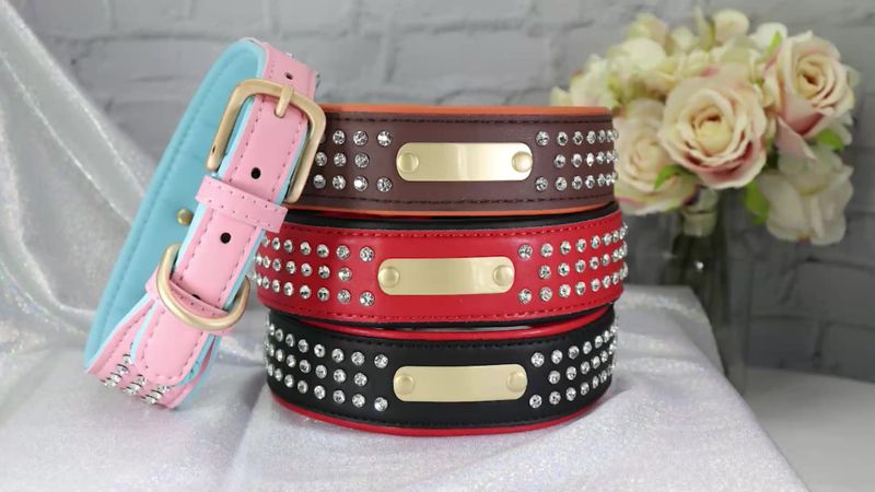 Beirui Leather Dog Collar With Rhinestones_voghion.com