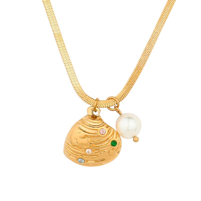 Bracciale da donna in acciaio al titanio con osso di serpente appiattito, collana in conchiglia dorata, placcato elettroliticamente e intarsiato con zirconi a quattro colori, set di braccialetti personalizzati_voghion.com