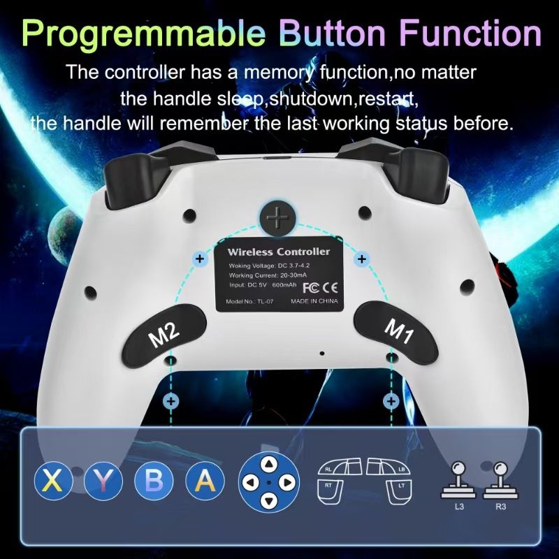 Kabelloser RGB-Gaming-Controller | Ergonomisches Design, 1200-mAh-Akku, Unterstützung für PC/Android TV | RGB-Licht und Vibrationsfeedback für wettkampforientierte Gamer_voghion.com