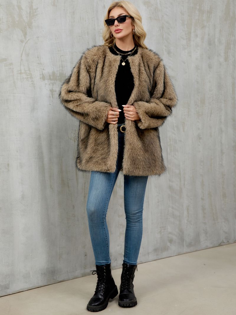 Women's Faux Fur Coat Winter Warm Fluffy Cardigan Jacket Oversized Outerwear For Casual & Office_voghion.com