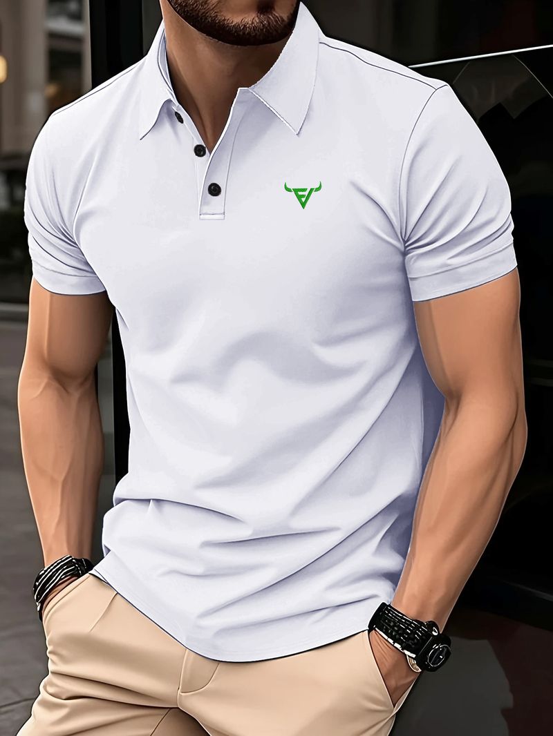 Schlichte Business-Casual-Revers-Oberteile für Herren, exklusive Poloshirts mit Bullenkopf-Stickerei_voghion.com