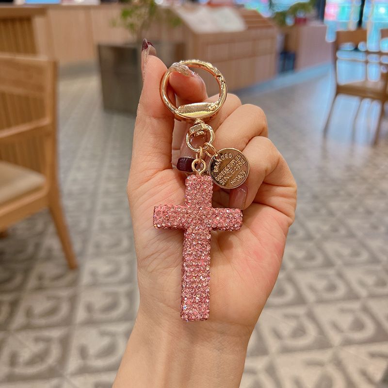New Ceramic Clay Cross Keychain With Rhinestones, Creative Car Keychain, Unisex Pendant_voghion.com