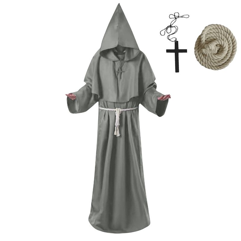Medieval Monk Robe Hooded Monk Cowl Renaissanc Cape Priest Robe Halloween Cosplay Costume Wizard Fancy Punk Cloak Mask_voghion.com