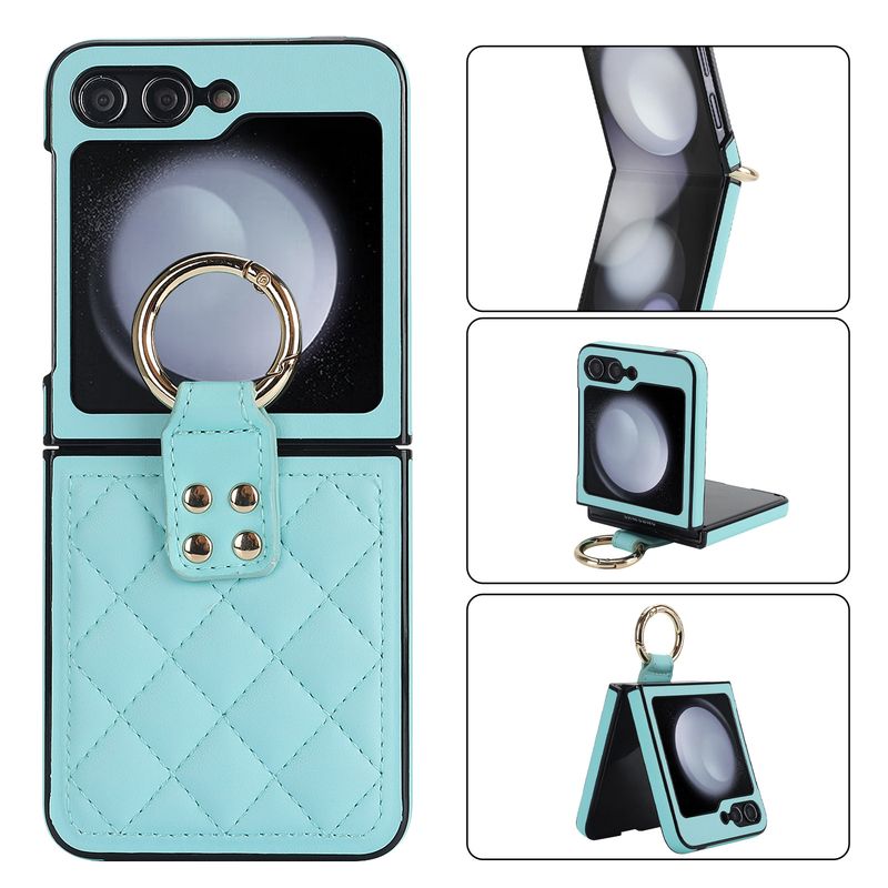 Applicable to Samsung ZFlip6 mobile phone case, rhombus ring, small fragrant wind folding protective case, zflip5/4 leather case, high-end._voghion.com