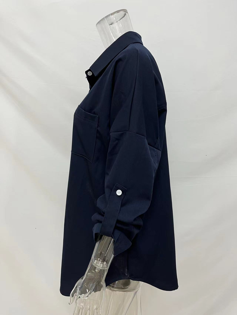 Camicia in denim da donna, camicia da cappotto casual all-match a maniche lunghe con doppia tasca ampia_voghion.com