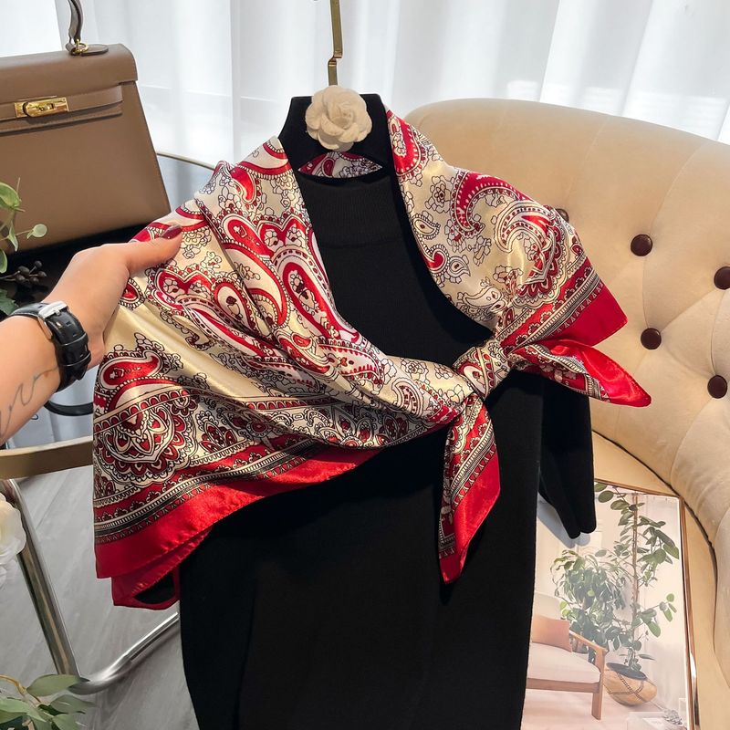 90 Small Square Simulation Silk Women's Fashion Versatile Colored Printed Scarf Satin Elegant Collar_voghion.com