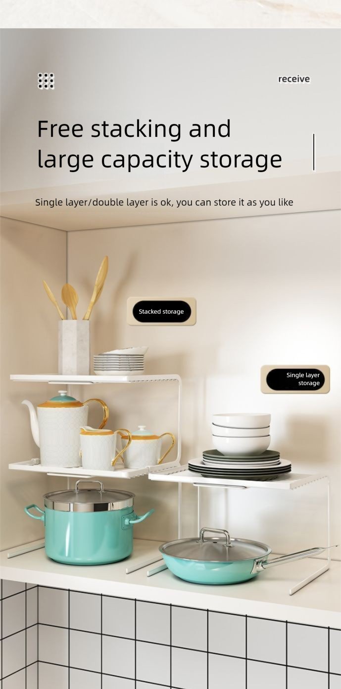 Kitchen Desktop Layered Countertop Storage Pot Rack Magic Cookware Cabinet Organizer Multi-layer Partition Divider_voghion.com