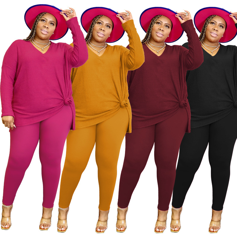22505 Set nou din două piese, transparent, cu decolteu în V, lejer, casual, pentru femei, mărimi mari_voghion.com