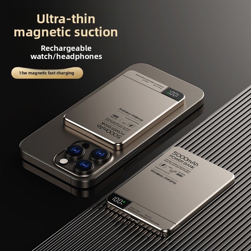 Ultra-thin Magnetic Watch Wireless Bank 10000mAh Digital Display PD Two-way Fast Charging Mobile Power Supply_voghion.com