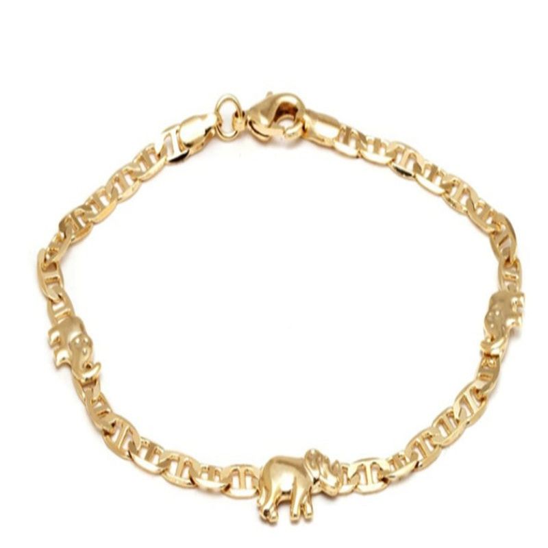 Gioielli in rame piatto a forma di barca piccola placcati in oro con tre piccoli elefanti alla moda per le donne_voghion.com