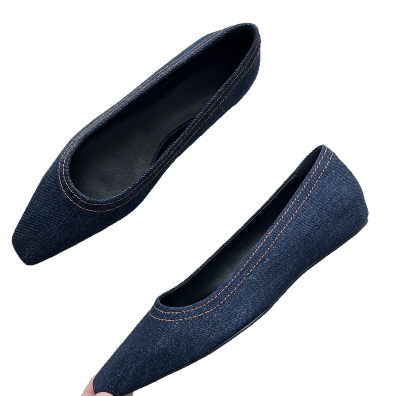 TOT No Label Square Toe Slip-On Low Heel Lazy Flat Denim Blue Work Bequeme Damenschuhe_voghion.com