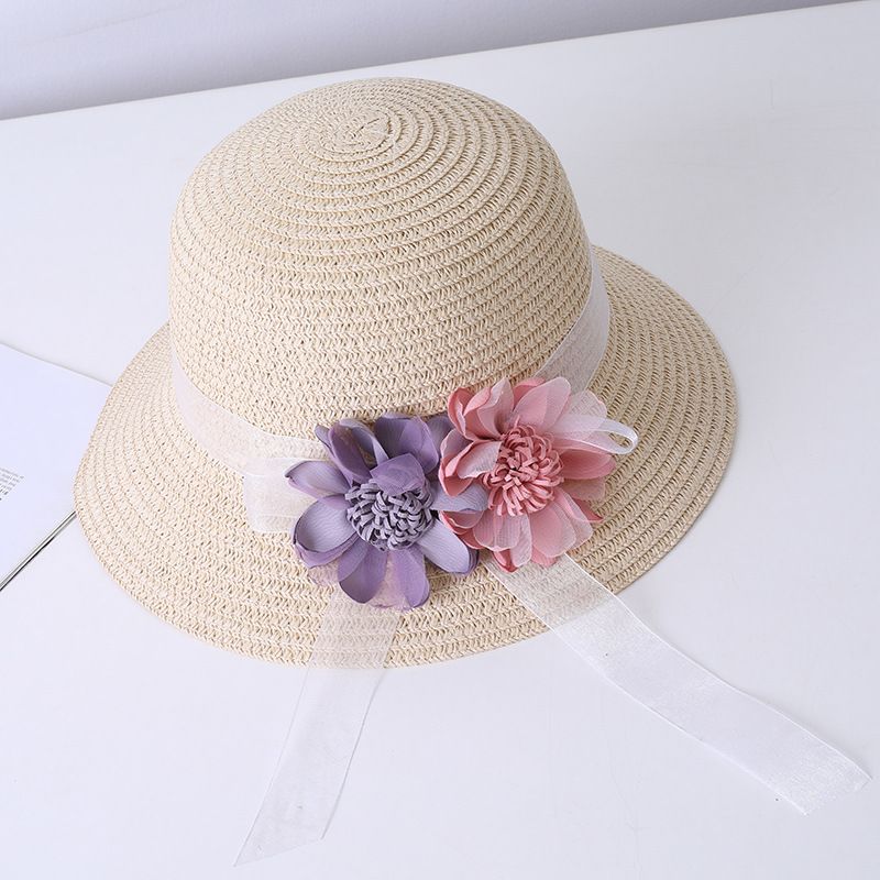 Neue Sommerkinderstroh-Eltern-Kind-kleine Umhängetasche Set Mädchen Baby Blume Fischertopf Big Eaf Sonnenblende Hut_voghion.com