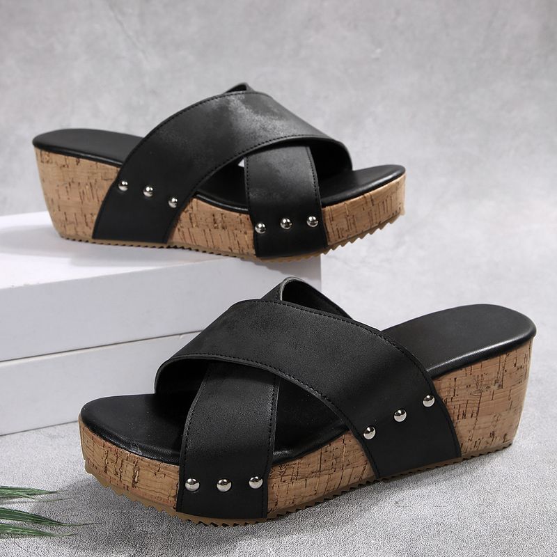 Cross-Plateau-Hausschuhe mit offenen Zehenpartien und Strandschuhen_voghion.com