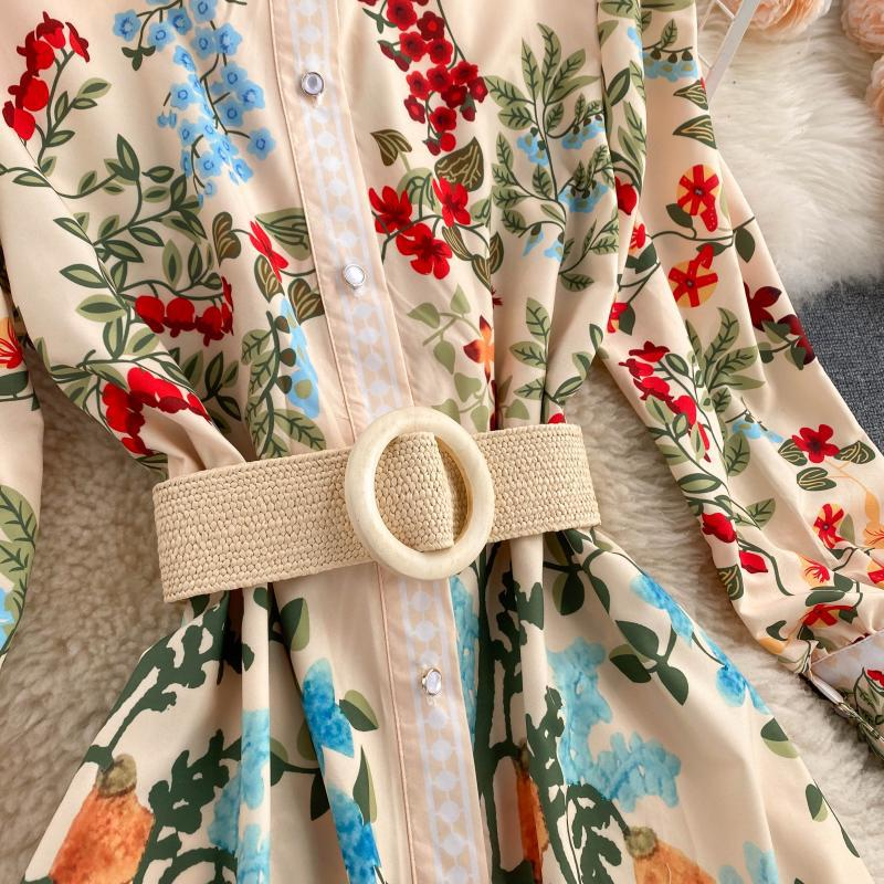 Abito da donna in stile palazzo retrò con cravatta in vita, girocollo, maniche lunghe, volant, gonna a trapezio in stile fata western_voghion.com