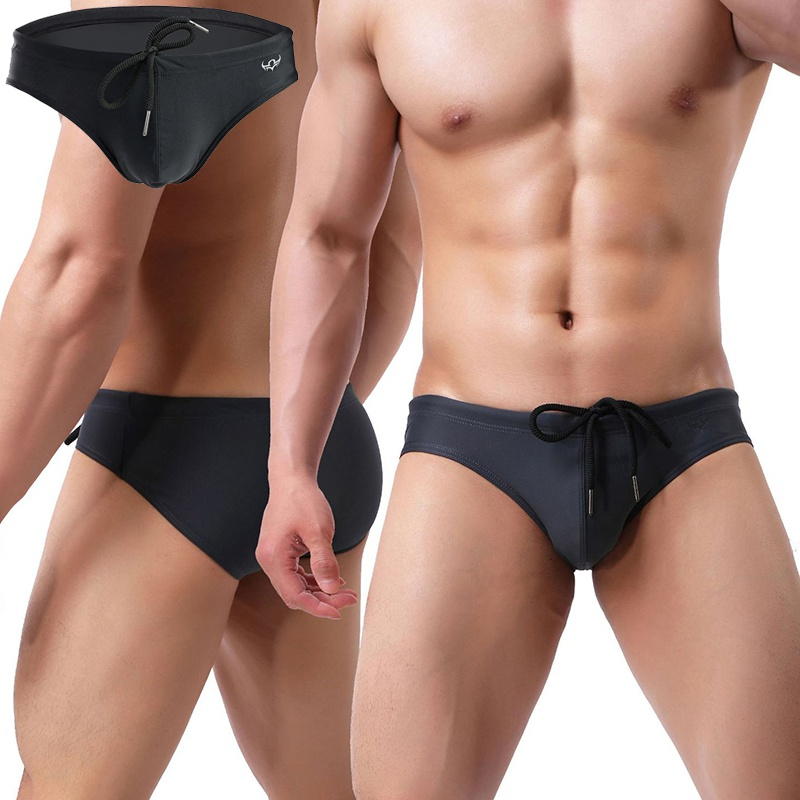 Été hommes à lacets maillot de bain slips maillot de bain couleur unie maillots de bain Shorts de plage_voghion.com